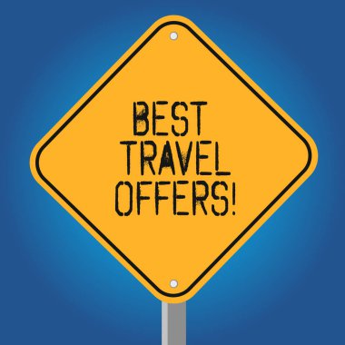 El yazısı metin en iyi seyahat sunuyor. Büyük ile diğer ülkeleri ziyaret anlam kavramı bir bacak Stand fotoğraf ile boş elmas şekli rengi yol uyarı tabela promosyon indirim.