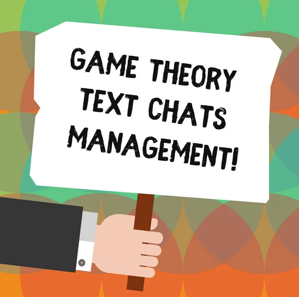Conceptual hand writing showing Game Theory Social Media Management. Business photo showcasing Gaming innovation marketing strategies Hu analysis Holding Colored Placard with Stick Text Space.