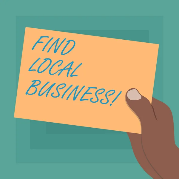 Conceptual hand writing showing Find Local Business. Business photo showcasing company that provides goods services to near population Drawn Hu analysis Hand Holding Blank Color Paper Cardboard. — Stock Photo, Image