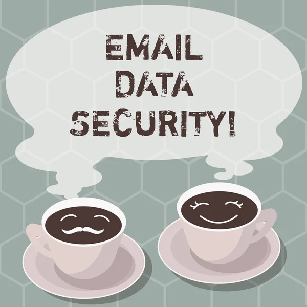 Writing note showing Email Data Security. Business photo showcasing collective measures used to secure access and content Sets of Cup Saucer for His and Hers Coffee Face icon with Blank Steam.