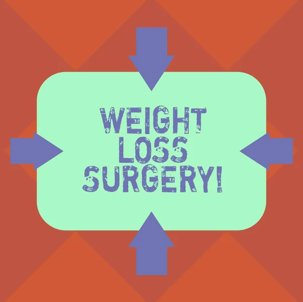 Handwriting text Weight Loss Surgery. Concept meaning do on stomach intestines to help demonstrating extreme obesity Arrows on Four Sides of Blank Rectangular Shape Pointing Inward photo