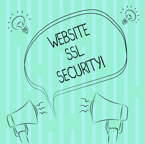 Texto de escritura de palabras Sitio web Ssl Seguridad. Concepto de negocio para el enlace cifrado entre un servidor web y un navegador Bosquejo de boceto de voz en blanco Burbuja Megáfono Icono de sonido . — Foto de Stock