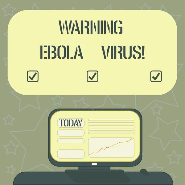 Χειρόγραφο κείμενο γράφοντας προειδοποίηση ιού Έμπολα. Έννοια έννοια ενημερώσει δείχνοντας αποδεικνύοντας για αυτήν την θανάσιμη ασθένεια Mounted υπολογιστή οθόνη με γράφημα γραμμών στο κενό πλαίσιο κειμένου χρώμα γραφείο. — Φωτογραφία Αρχείου