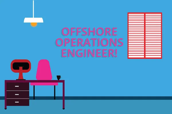 Handwriting text Offshore Operations Engineer. Concept meaning Supervising oil and gas operations in the rig Work Space Minimalist Interior Computer and Study Area Inside a Room photo.