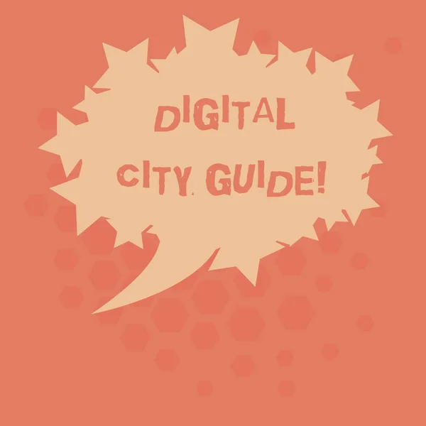 Tekst pisma cyfrowego City Guide. Koncepcja znaczenie aplikacji, która zawiera informacje pomocy na kulturalne puste owalne koloru dymek z gwiazd, jak zarys zdjęcie miejsca na tekst. — Zdjęcie stockowe