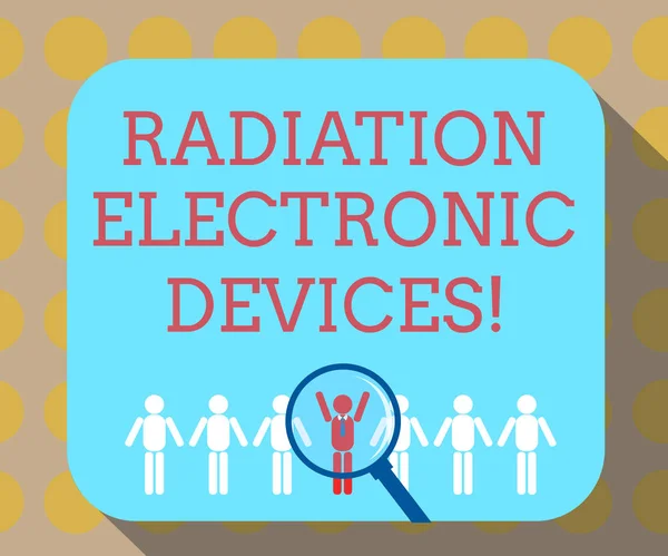 Word writing text Radiation Electronic Devices. Business concept for radio frequency emitted by electronic devices Magnifying Glass Over Chosen Man Figure Among the Hu analysis Dummies Line Up.