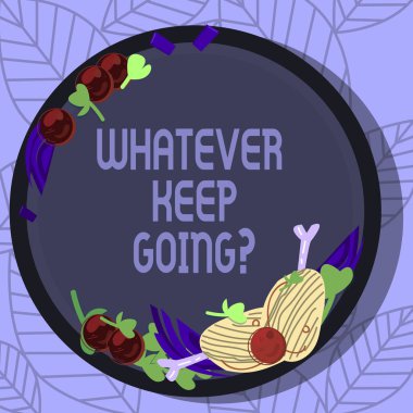 Ne olursa olsun devam gösterilen Not yazma. İş fotoğraf vitrine devam zor zamanda veya durum el çekilmiş kuzu pirzolası Herb baharat kiraz domates boş renk plaka üzerinde bir şey.