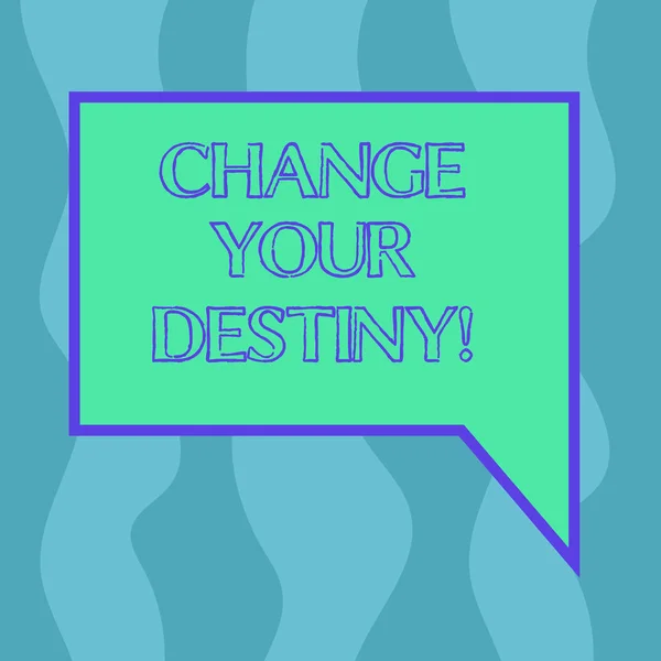 Conceptuele hand schrijven weergegeven: Change Your Destiny. Zakelijke foto presentatie van wat is zeer waarschijnlijk gebeuren veel in de buurt van toekomstige leeg vervormd kleur ronde vorm met kleine cirkels. — Stockfoto