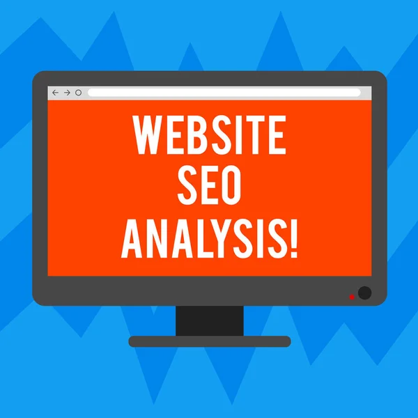 Text sign showing Website Seo Analysis. Conceptual photo Process of making changes to increase site visibility Blank Computer Desktop Monitor Color Screen Mounted with Progress Bar. — Stock Photo, Image