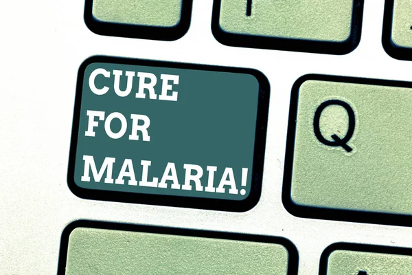Writing note showing Cure For Malaria. Business photo showcasing like Primaquine drug used against malaria for prevention Keyboard key Intention to create computer message pressing keypad idea. — Stock Photo, Image
