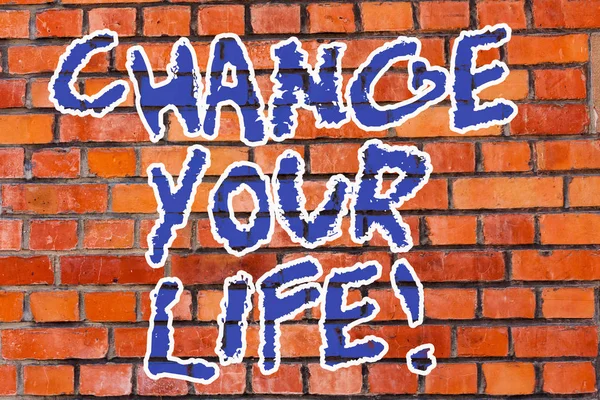 Word writing text Change Your Life. Business concept for set life goals and reward yourself when you achieve them Brick Wall art like Graffiti motivational call written on the wall. — Stock Photo, Image