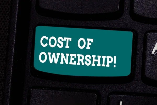 Handwriting text writing Cost Of Ownership. Concept meaning purchase price of asset plus the price of operation Keyboard key Intention to create computer message pressing keypad idea.