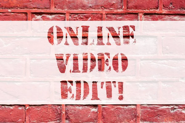 Conceptual hand writing showing Online Video Edit. Business photo text taking away clips of that video that are not necessary Brick Wall art like Graffiti motivational call written on the wall.