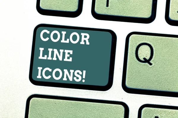 Writing note showing Color Line Icons. Business photo showcasing colored figures help us to go faster in way or open app Keyboard key Intention to create computer message pressing keypad idea. — Stock Photo, Image
