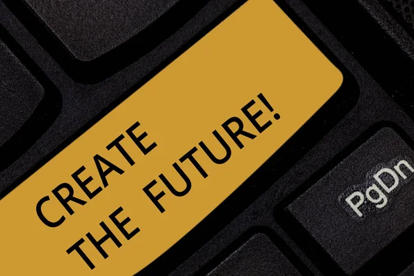 Wpisywanie tekstu Word tworzyć przyszłość. Koncepcja biznesowa dla bardzo ciężko osiągnąć swoje marzenia uczynić ziściło klawisz na klawiaturze zamiar utworzyć wiadomość komputer naciskając klawisz klawiatury, pomysł. — Zdjęcie stockowe