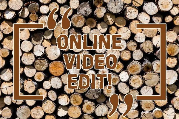 Text sign showing Online Video Edit. Conceptual photo taking away clips of that video that are not necessary Wooden background vintage wood wild message ideas intentions thoughts.