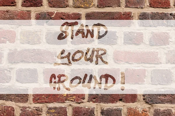 Writing note showing Stand Your Ground. Business photo showcasing maintain ones position typically in face of opposition Brick Wall art like Graffiti motivational call written on the wall.