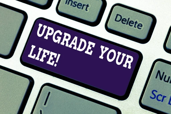 Text sign showing Upgrade Your Life. Conceptual photo improve your way of living Getting wealthier and happier Keyboard key Intention to create computer message pressing keypad idea.