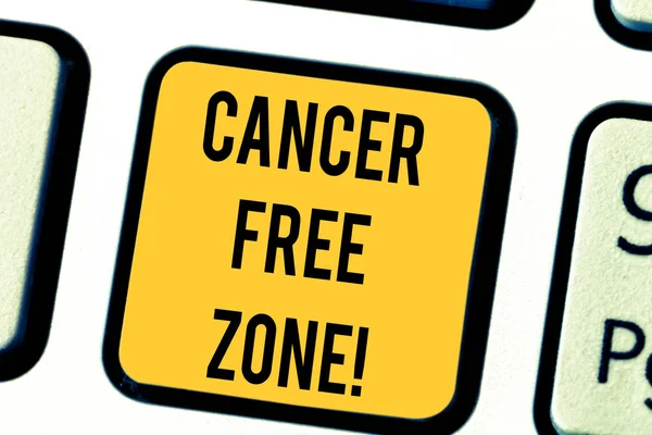 Text sign showing Cancer Free Zone. Conceptual photo club for educating showing about means of cancer prevention Keyboard key Intention to create computer message pressing keypad idea.