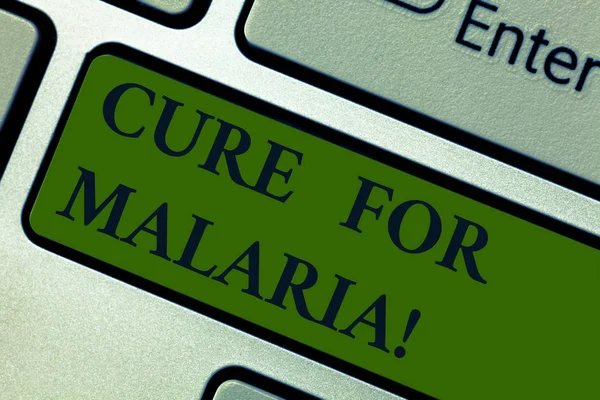 Handwriting text Cure For Malaria. Concept meaning like Primaquine drug used against malaria for prevention Keyboard key Intention to create computer message pressing keypad idea. — Stock Photo, Image