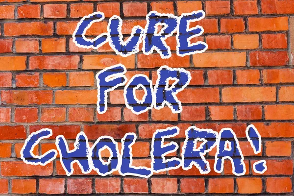 Word writing text Cure For Cholera. Business concept for restoration of lost fluids and salts through rehydration Brick Wall art like Graffiti motivational call written on the wall.