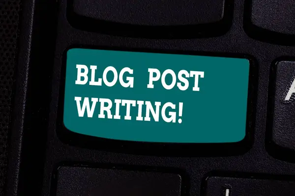 Handwriting text writing Blog Post Writing. Concept meaning demonstratingal online diary or say journal share their thoughts Keyboard key Intention to create computer message pressing keypad idea. — Stock Photo, Image