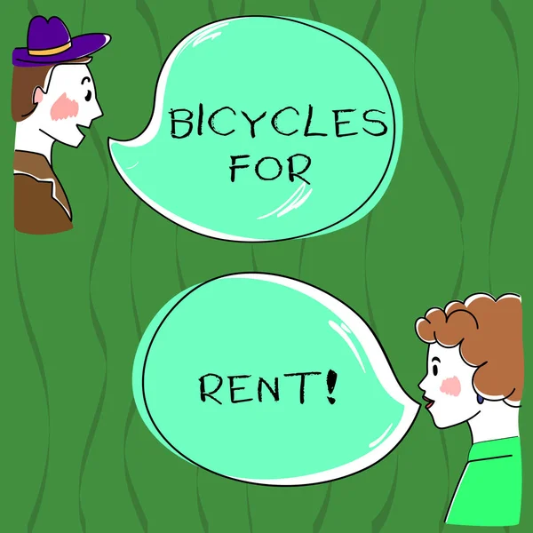 Kiralık bisikletler gösterilen Not yazma. İş fotoğraf vitrine Bisiklet kiralar kısa süreler genellikle birkaç saat için el Wo analiz Talking fotoğraf ile boş renk konuşma balonu. — Stok fotoğraf