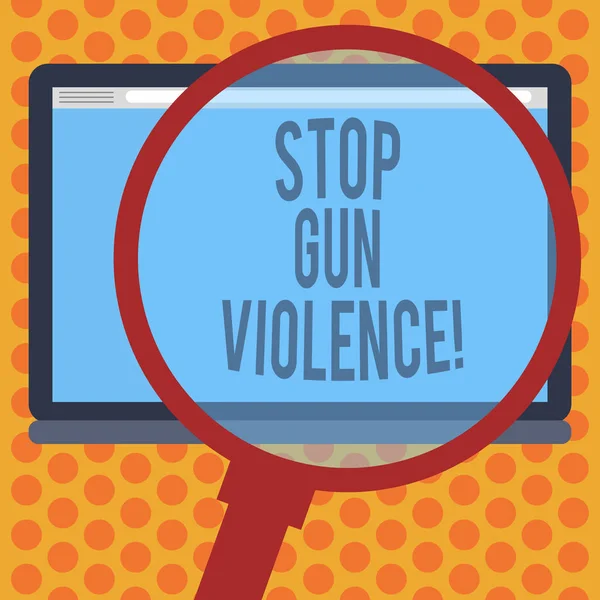 Escrevendo uma nota mostrando Stop Gun Violence. Foto de negócios mostrando perigo cometido com o uso de arma de fogo ou braço pequeno Ampliação de vidro Alargamento Tablet Blank Color Screen photo text Espaço . — Fotografia de Stock