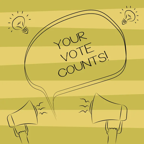 Text sign showing Your Vote Counts. Conceptual photo Make an election choose whoever you think is better Freehand Outline Sketch of Blank Speech Bubble Megaphone Sound Idea Icon