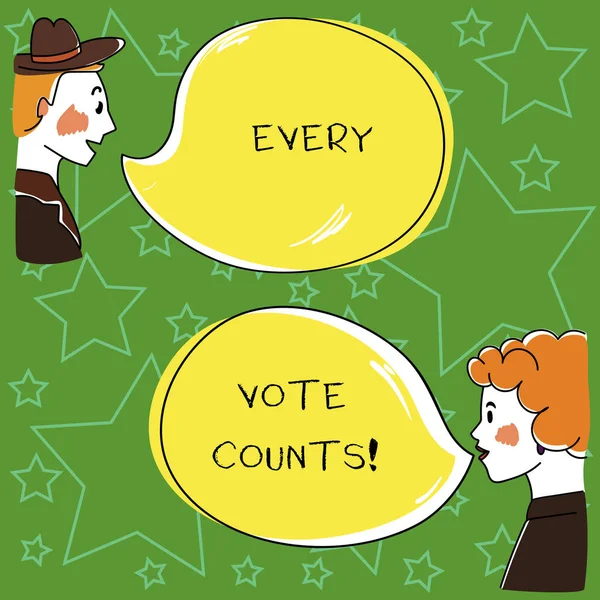 Conceptual hand writing showing Every Vote Counts. Business photo showcasing formal indication choice between two candidates or courses Hand Wo analysis Talking photo with Color Speech Bubble. — Stock Photo, Image