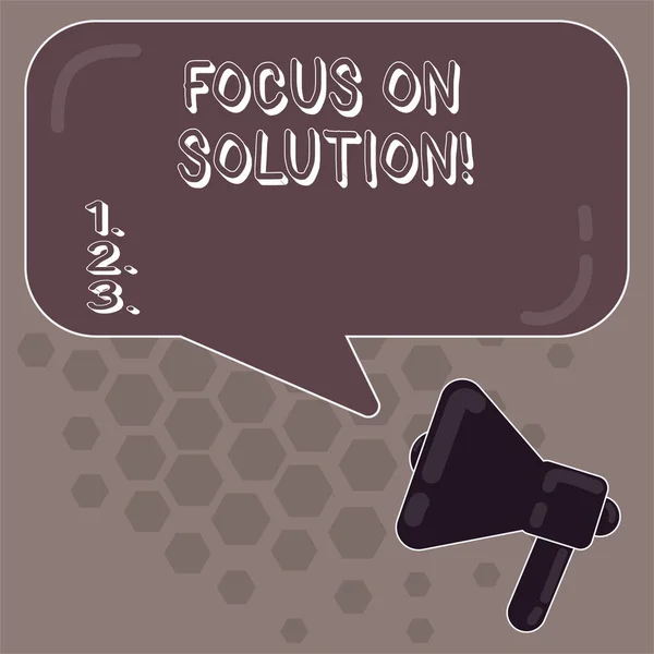 Conceptual hand writing showing Focus On Solution. Business photo showcasing powerful practical way to achieve positive change Megaphone and Rectangular Color Speech Bubble Reflection.
