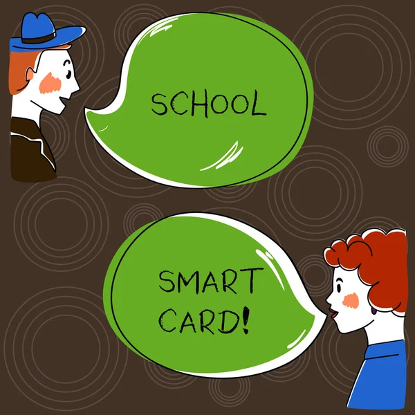 Schrijven van de notitie weergegeven: School Smart Card. Business presentatie geïntegreerde schakeling Fotokaart om kinderen toegang te geven Geef Hand Wo analyse Talking foto met lege kleur tekstballon. — Stockfoto