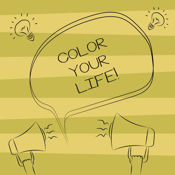 Znak textu zobrazeno Color Your Life. Konceptuální fotografie barevné dny bylo veselé motivované inspiroval od ruky obrys skici z prázdné megafon Sound myšlenka bublinu. — Stock fotografie
