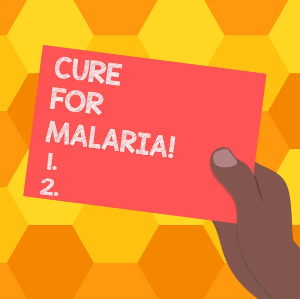 Handwriting text Cure For Malaria. Concept meaning like Primaquine drug used against malaria for prevention Drawn Hu analysis Hand Holding Presenting Blank Color Paper Cardboard photo. — Stock Photo, Image