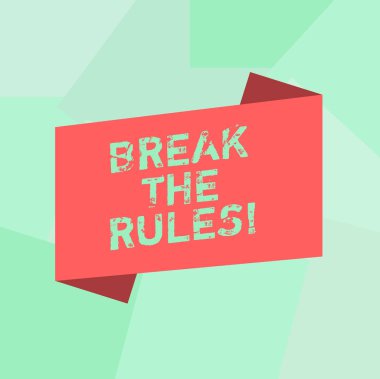Kavramsal el Break The Rules gösterilen yazma. İş fotoğraf metin değişiklikleri yapın her şeyi farklı isyan Reform boş renk katlanmış afiş şerit düz stil duyuru Poster.