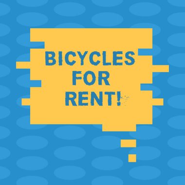 Word metin kiralık bisikletler yazma. Kısa bir süre için genellikle birkaç saat boş renk konuşma balonu sunu reklamlar için bulmaca parça şekil fotoğraftaki kiralar bisikleti için iş kavramı.