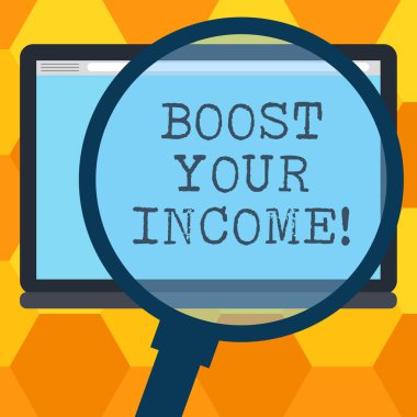 Boost Your gelir yazma el yazısı metin. Kavram anlamı artış aylık veya yıllık maaş yarı zamanlı iş büyüteç büyütme Tablet boş renkli ekran fotoğraf metin alanı kullanarak.