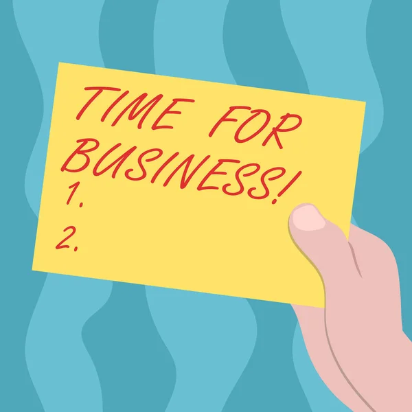 Scrittura concettuale a mano che mostra Time For Business. Business photo text minutes che deve essere consentito per il completamento dell'operazione Analisi Hu disegnata Hand Holding Blank Color Paper Cardboard . — Foto Stock