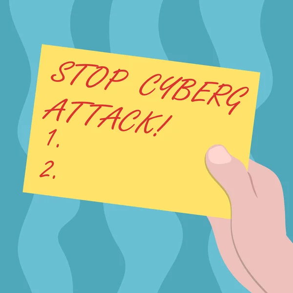 Escritura manual conceptual que muestra Stop Cyber Attack. El texto de la foto del negocio previene el intento de los hackers de dañar destruir la red informática Dibujado Hu análisis de mano en blanco Color papel cartón . —  Fotos de Stock