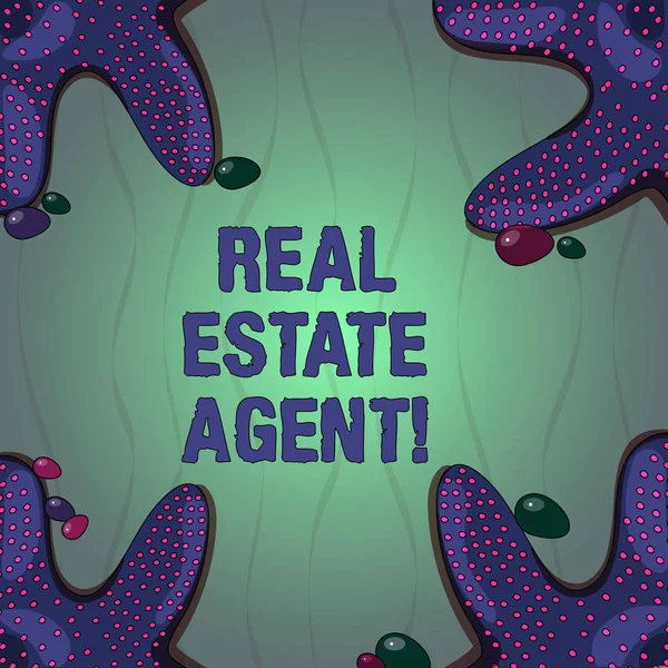 Conceptual hand writing showing Real Estate Agent. Business photo text professionals who negotiate and arrange buying and selling Starfish on Four Corners with Pebbles for Poster Ads Cards.