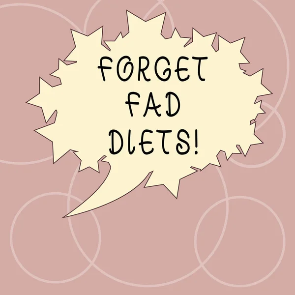 Word writing text Forget Fad Diets. Business concept for drop pounds due unhealthy calorie reduction or water loss Blank Oval Color Speech Bubble with Stars as Outline photo Text Space.