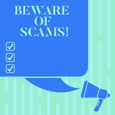 Word metin dolandırıcılığı dikkat edin yazma. İş kavramı kalış uyarı dolandırıcılık uyarı önlemek için her zaman güvenli güvenlik renk siluet, boş Meydanı konuşma balonu ve megafon fotoğraf olmak