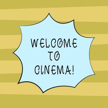 Hoş geldiniz sinema için gösterilen metin işareti. Kavramsal fotoğraf biri tiyatroya tanıtmak nerede boş renk patlama patlama çığlık konuşma balonu Foto için promosyon reklamları için gösterilen filmler.