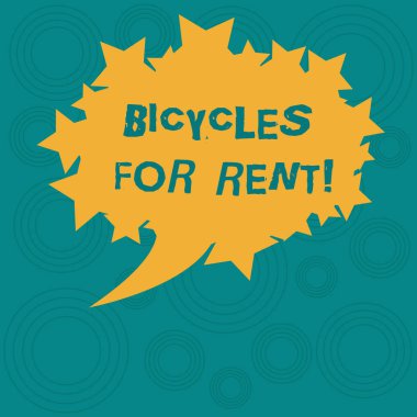 Kavramsal el kiralık bisikletler gösterilen yazma. Kiralar anahat metin alanı olarak iş fotoğraf vitrine Bisiklet kısa bir süre için genellikle birkaç saat yıldız ile Oval renk konuşma balonu.