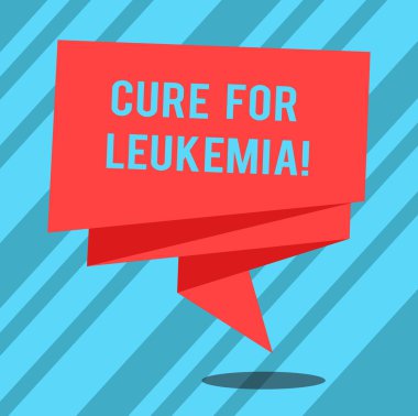 Lösemi tedavisi için gösterilen metin işareti. Kavramsal fotoğraf ekimi yüksek dozda kemoterapi veya radyasyon 3d şerit şerit katı renk boş kuşak fotoğraf kutlama için katlanmış..