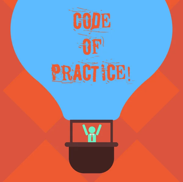 Handwriting text writing Code Of Practice. Concept meaning written rules explains how showing working particular job Hu analysis Dummy Arms Raising inside Gondola Riding Blank Color Air Balloon. — Stock Photo, Image