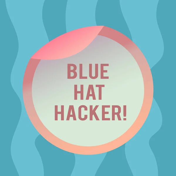 Scrittura concettuale a mano che mostra Blue Hat Hacker. Testo della foto aziendale Società di consulenza che insorgano il sistema prima del lancio Coperchio per imballaggio in bottiglia Contenitore in cartone facile da aprire Copertina . — Foto Stock