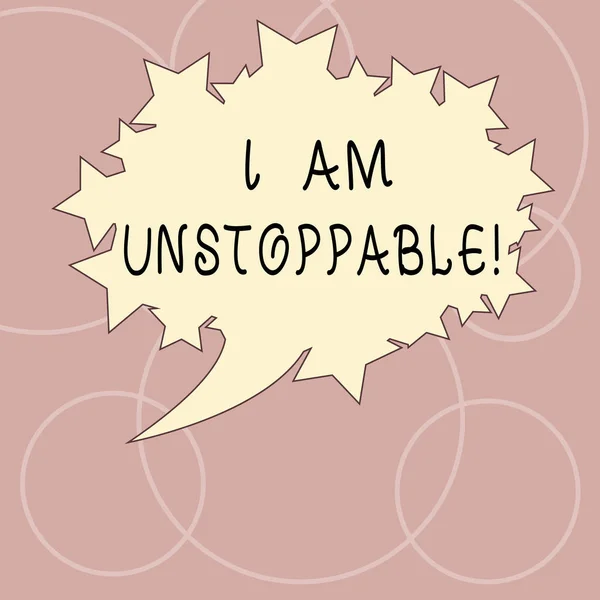 Word writing text I Am Unstoppable. Business concept for incapable of being stopped or destroyed encouraging speech Blank Oval Color Speech Bubble with Stars as Outline photo Text Space.
