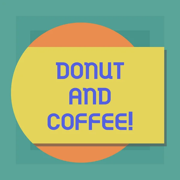 Conceptuele hand schrijven tonen Donut en koffie. Zakelijke foto presentatie van gemeenschappelijke eten en drinken in de Verenigde Staten en Canada kleur rechthoek met schaduw Coming Out van een cirkel in paren rangschikken. — Stockfoto