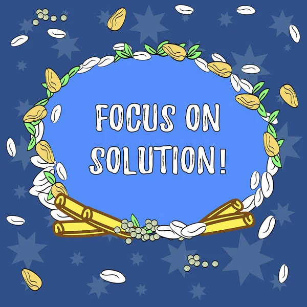 Text sign showing Focus On Solution. Conceptual photo powerful practical way to achieve positive change Wreath Made of Different Color Seeds Leaves and Rolled Cinnamon photo.